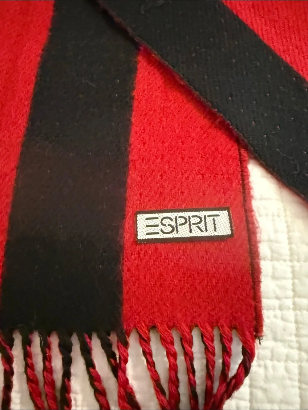 Vintage Esprit Bold Red & Black Striped Knit Scarf